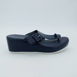 Yasirun Womens Thong Sandals Wedge Heels Shoes Blue Buckle Slip Ons 9 EUR 41 New